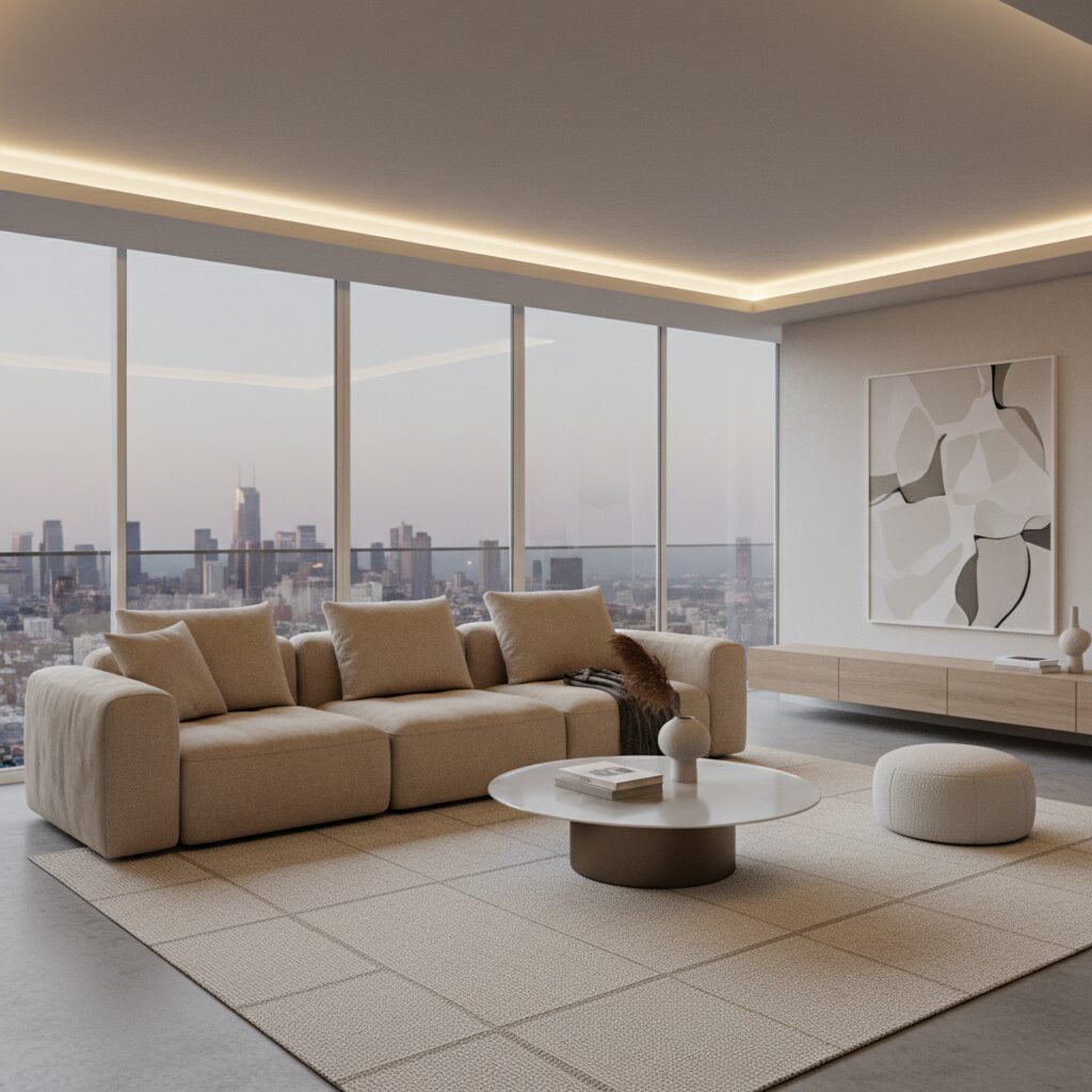 Penthouse living room before wall removal